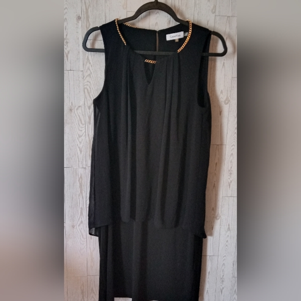 Calvin Klein Little Black Dress with Jeweled Neckline Flowy Women's Size M